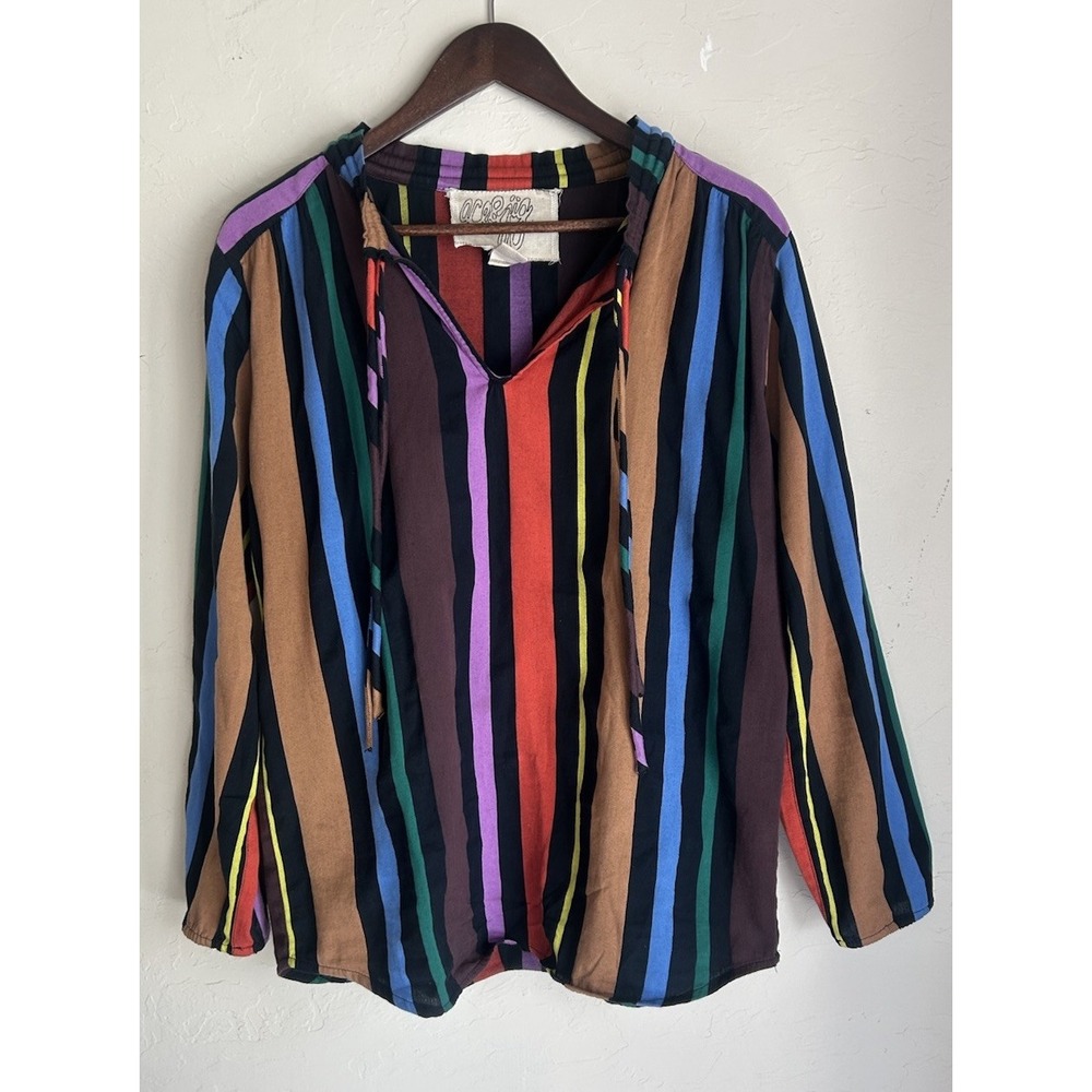 Ace & Jig Mia Striped Cotton Top S Ribbon Candy Boxy Relaxed Colorful Retro